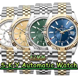 Mens Watch Designer Watches 고품질 최고 하늘 42mm Mens 자동 기계식 시계 904L 스테인리스 스틸 유리 유리 방수 비즈니스 엘리트와 상자