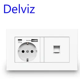 Delviz Wall USBダブルソケット、白い品質のプラスチックパネル、USBポート付き5V 2100MA、146mm*86mm、EU標準タイプCパワーアウトレット