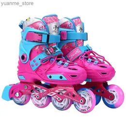 Inline Roller Skates Neue Kinder Erwachsene Verstellbare Rollschuhe Schuhschuhe Patins Protective Set Flash Single-Row-Allradinline-Skating-Anfänger Y240410