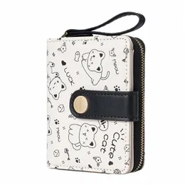 japanese Cute Cat Girls Wallet Short Student Id/Bank Card Holder Mey Bag Zipper Wallets For Women Key Storage Purse M60j#