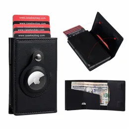 Casekey Men plånbok Nappa äkta läder magnetisk stängning trifold smart plånbok rfid pop -up korthållare liten handväska mey väska q9da#