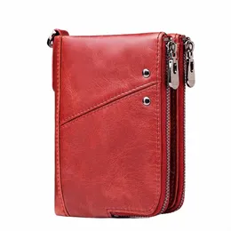 Kavis Leather Leather Women Wallet Wallet Female Red Rfid Coin Pres