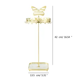 M2EA Metal Butterfly Necklace Holder Table Jewelry Display Stand Bracelet Rings Tower Rack with Hooks and Tray