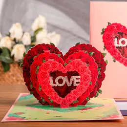 10 pacchetti pop -up card San Valentino per anniversario di compleanno di San Valentino 3d Rose Loving Heart Toctorie moglie Women Marito