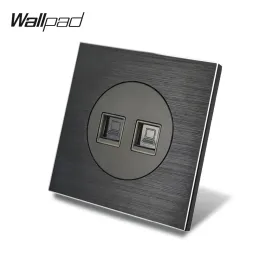 Wallpad L6 Double 2 x PC Data CAT6 Ethernet Computer Wall Socket RJ45 Wiring Outlet Brushed Aluminum Black Satin Metal