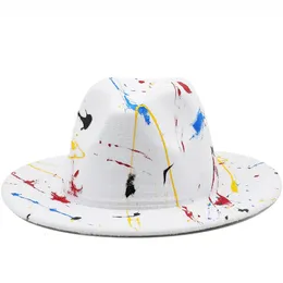 Wool Women Men Graffiti Fedora Hat for Winter Autumn Elegancka dama gangster trilby poczuła, że ​​Homburg Church Jazz Hat 55-58cm 240322