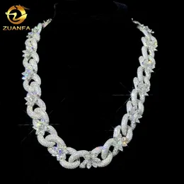 2024 Trendy Jewelry White Gold Plated 18mm Link Iced Out Hip Hop Flower Mossanite Chain Cuban for Men Women