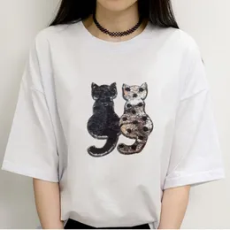 1pc de lantejoulas reversíveis de pano colorido Applique Pasta Bordado fofo gato de gato jeans Costura de roupas DIY Acessório artesanal
