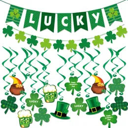 St Patricks Day Decorations Green Party Banner Four-Leafs Grass Garland Lantern Irish Party Saint Patricks Day Decor Supplies