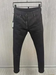 Мужские джинсы черная ложная молния царапина модные карандашные брюки 9889#