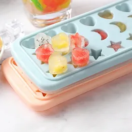 Eiswürfelschale mit Deckelsternen Monde Liebe Herzen Form 24 Hohlraum Silicon Safe Haltlable Whisky Ice Ball Maker Küchenwerkzeuge