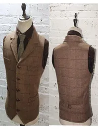 2020 Brown Plaid Groom Vests For Wedding Wool Herringbone Tweed Custom Made Slim Fit Mens Suit Vest Farm Prom Dress Waistcoat Plus7080285