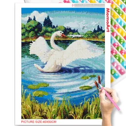 Momoart Diamond Painting Swan mozaika nowi przybysze diamentowe haft haftowy zwierzęcy igły jezioro Cross Stitch Art Decor do domu