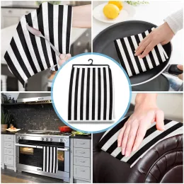 سوداء أبيض خطوط منشفة مطبخ مجموعة تنظيف قطعة قماش إكسسوارات المطبخ غسل القماش ديكور الأسرة