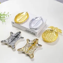 Nordic Ceramic Dessert Plate Gold Tree Leaf Earrings Fruit Jewelry Plate Decoration Craft Home Decoration Dessert Display Bowl