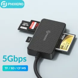 Läsarna Phixero Card Reader 4in1 USB3.0/USBC SD Micro SD TF CF MS Compact flash -kortadapter för bärbar dator PC Multi OTG Smart Card Läs