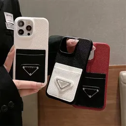 Farbblockierende Designer -Telefonhüllen für iPhone 15 14 13 12 Pro Max 15Pro 15Promax 14Pro Triangle Signatur Optionaler Buchstaben mit Kartenhalter Taschen Telefonabdeckung Hülle