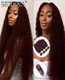 Queens Hair Red Wine Hair Weave 99j Burgundy Burgy ricci di peli umani Bundle di trama Jerry Curl Virgin Hair Extensions Monogolian Kin5357269