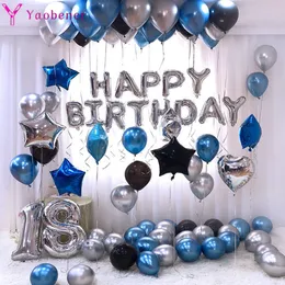 Silver Blue Happy Birthday Number Foil Balloons Man Boy Party Decorations Vuxna barn 1 2 3 5 10 15 18 25 30 35 40 50 60 år gammal