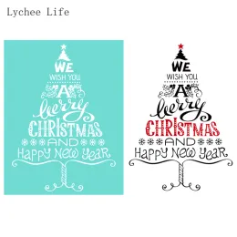 Lychee Life Merry Christmas Self-Adhesive Silk Screen Printing Stencil Mesh Transfers Reusable for T-shirts Handbags Diy Crafts