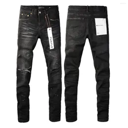 メンズジーンズパープルブランドハイストリートブラックペイントドットナイフカットホールパンツ2024ファッショントレンド品質