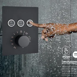 Matt svart 2 och 3 sätt termostat ventil mixer badrum duschkran Tillbehör Vattentemperatur dolda kontrollavledare