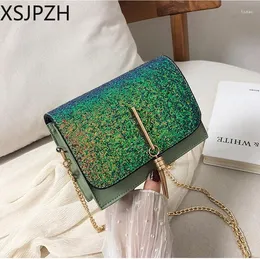 Bolsas noturnas 2024 Moda Mulheres Bolsa Ins Internet Celebridades Taxada Cadeia ombro PU Material Pu Material Verde Verde Estrela de lantejoulas vermelhas