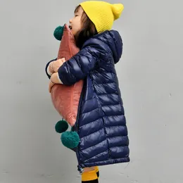 Winter Ultra Light Children 's Down Jackets 2023 New Boys Girls Long White Duck Down Hooded Fluffy Coats 어린이 의류 스노우 슈트