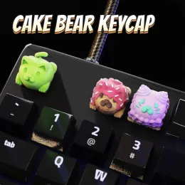 Tillbehör Echome Original KeyCap Cake Bear 3D Harts Key Cap för mekaniska tangentbord rosa söta anime -tangentkaps Handgjorda anpassade tangentbordslock