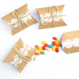 Kraft Paper Pillow/Square Candy Box Rustykalny ślub Favors Candy Holder Torby