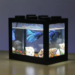 LED Aquarium Mini Goldfisch Betta Fischtank kreative ökologische Zylinder Reptilienreihe Zylinder Fischbüro Desktop Home Dekoration