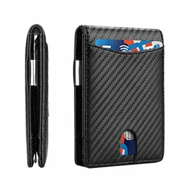 benutzerdefinierte Kartenhalter Männer Brieftaschen RFID Schwarzes Kohlenhydratfaser Leder Minimalistische Brieftet Geschenke für Männer durch Verspannte Carteira Masculina 42qs#