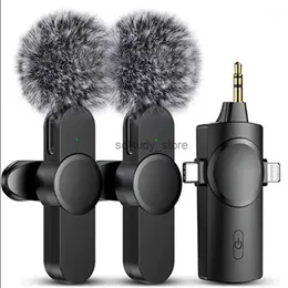 Microfones Novo Mini Microfone Lavali sem fio 3 em 1 Para iPhone Android Live Broadcast Game Entrevista VLog Camera MicrophoneQ1