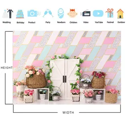 Bonvvie Spring Backdrop for Photography Green Leaves Wreath Spring Newborn Birthday Background Vintage Door Photo Studio Photoca