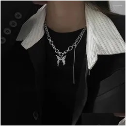 قلادة قلادة Kpop Punk Butterfly Grunge Metal Chain Necklace for Women Hip Hop Cool Guy Y2K Jewelry Drop Pendants Dhuvb