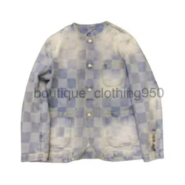 남자 재킷 디자이너 코트 2024 New Checkerboard Collarless Denim 재킷 남성용 스타일 벨 바지 여성 코트 탑
