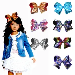 8 Inch Mermaid Scale Hair Bows JOJO Bow Baby Girls Big Large Rainbow Colorful Design Children Hair Clips Fashion Hair Accessories LL