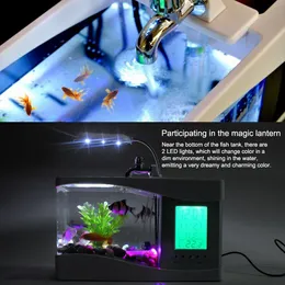 Mini Aquarium Fish Tank со светодиодной лампой, держателем ручки USB Аквариум Бетта Танки ЖК -дисплей и тактовой аквариум