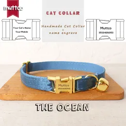 محفور Muttco البيع بالتجزئة مع طوق مشبك معدني عالي الجودة البلاتين ل Cat The Ocean Design Cat Cat 2 أحجام UCC115B