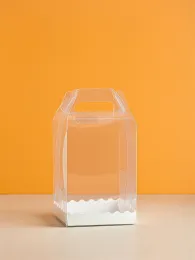 10pcs Transparente Gift Birthday Capo de embalagem de casamento Caixa de sobremesa Plástico, incluindo suporte quadrado de suporte inferior branco
