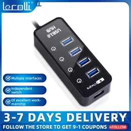 Hubs Lecolli USB 3.0 Hub Зарядное устройство с большим количеством 4 7 портов, подходящих для аксессуаров для ноутбуков для ПК Smart с адаптером питания USB OTG Adapter