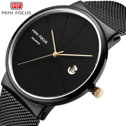 Mens ultra thin fashion watch calendar waterproof stainless steel mesh belt