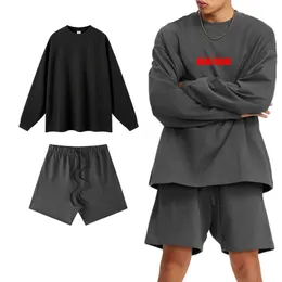 Custom Foam Print Mens Oversized Cotton Solid Color Casual Sport Set Wholesale Autumn Sweatshirt and Shorts Two Pieces