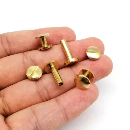 10pcs Solid Brass Copper Chicago Screw Nail Post Binding Rivet Round Head Stud for Leather Craft Wallet Bag Belt Strap Web Book