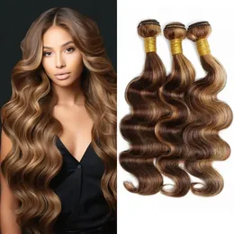 Body Wave Highlight Human Hair Bundles Brazilian 28inch 100 Virgin Weave for Women Piano Color 240327