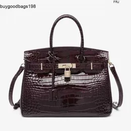 Bolsas de sacola bolsas de grife de bolsas Birkinnss Crocodilo têm logotipo yuan uva personalizada couro roxo 2024 novo primeiro laye