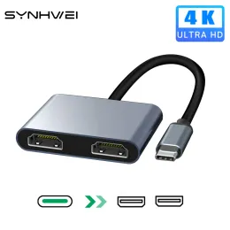 Hubs 2 Port USB C -Hub zu Dual HDMI4K 60Hz Dual Screen Expansion Typ C Dockingstation für MacBook Laptop Mobile PC