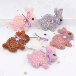 6pcs Teddy Plaguch Patches acolchoados Kawaii Rabbit com apliques de strass de arco para roupas Leggings Crafts Diy Hairpin Decor