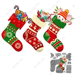 Happy Socks New Metal Cutting Dies 2022 Christmas Stocking Crafts Stencils för Scrapbooking Album Paper Cards Prägling Cut Die