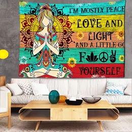 Lndian Buddha Statue 7 Chakra Girl Tapestry Psychedelic Wall Mount Yoga Bohemia Home Asthetics Decorro